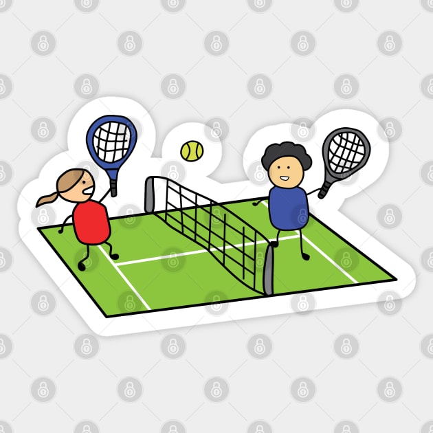 funny boy and girl playing tennis on a tennis field Sticker by wordspotrayal